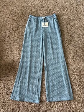 Active USA Sky Blue Pleated Wide-Leg Pants
